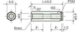 Brass spacer(Hexagonal type)オスメスScrewDrawing