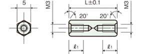 両め screw Brass spacer(Hexagonal type)Drawing