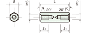 両め screw Brass spacer(Hexagonal type)Drawing