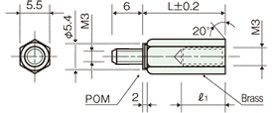 Brass spacer(Hexagonal type)オスメスScrewDrawing